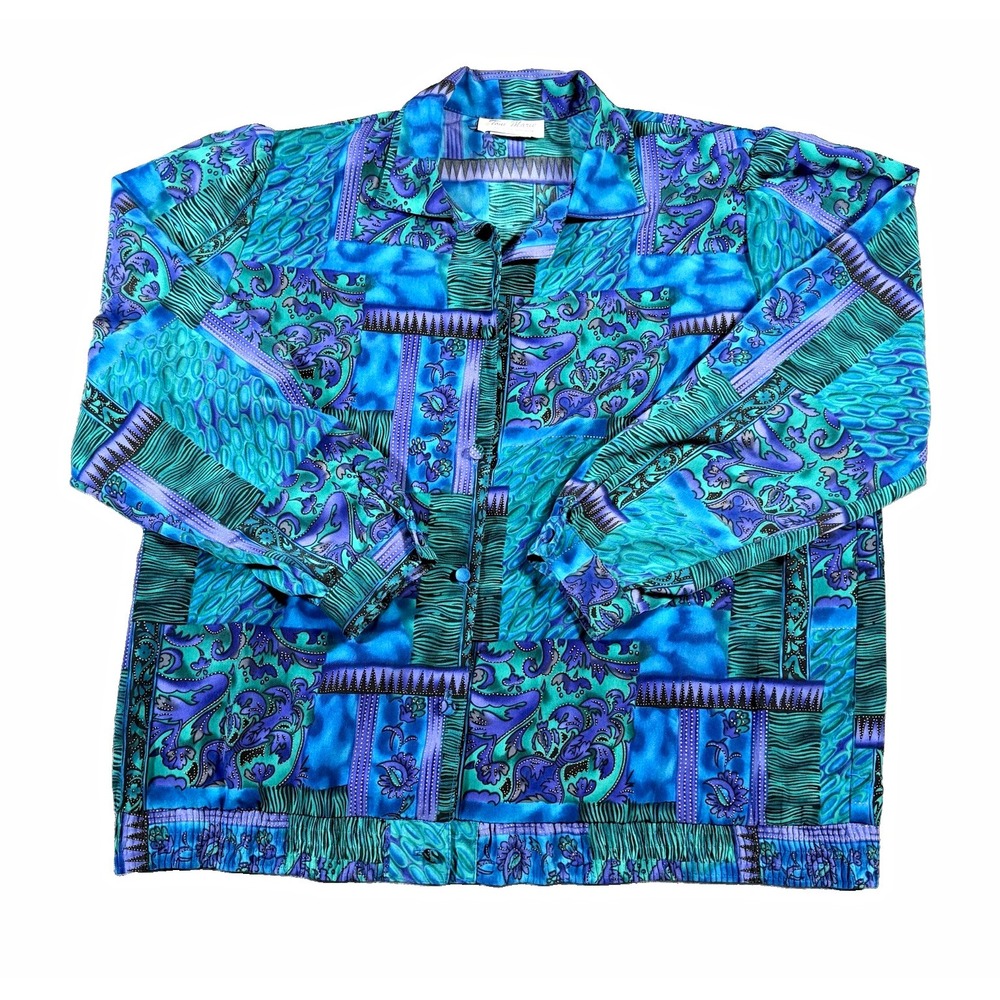VTG 80s Toni Marie Sissies Sportswear Blouse Shirt 12 Blue Geometric Art 84274P